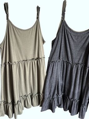 Women’s Tiered Swing Tank Top in Olive and Charcoal